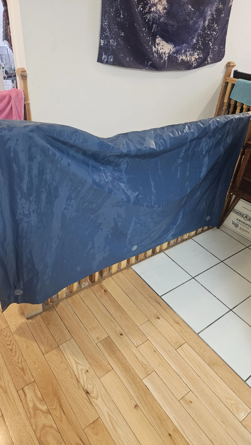 Blue shower curtain