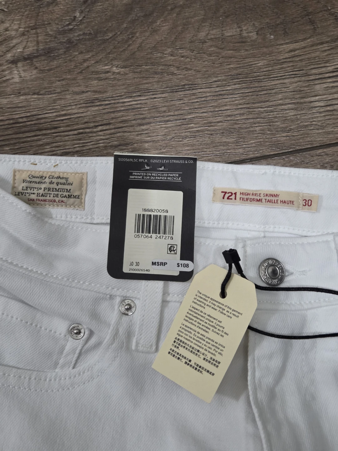 New Levi's 721 High Rise Skinny Jeans White Women's Size 30 - photo 2