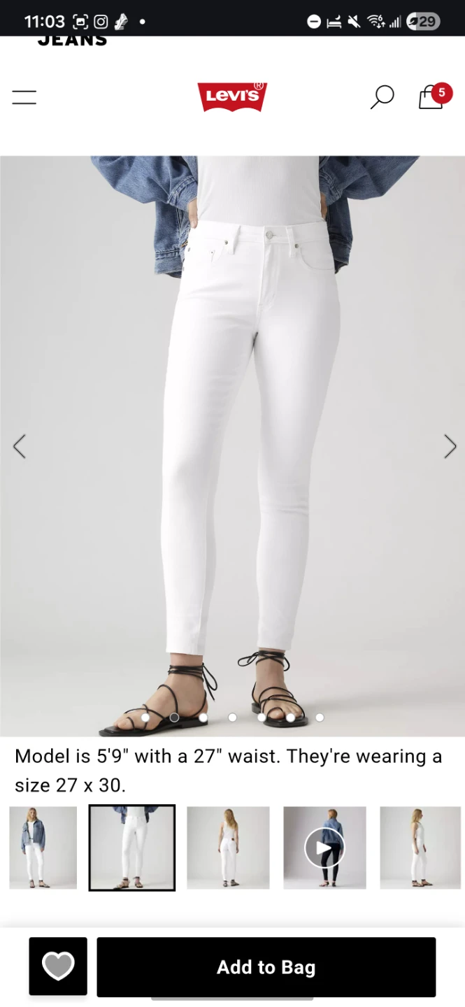New Levi's 721 High Rise Skinny Jeans White Women's Size 30 - photo 5
