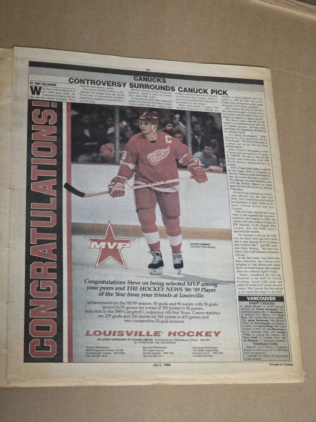 Vintage 1989 The Hockey News Magazine Mats Sundin #1 Draft Cover - photo 2