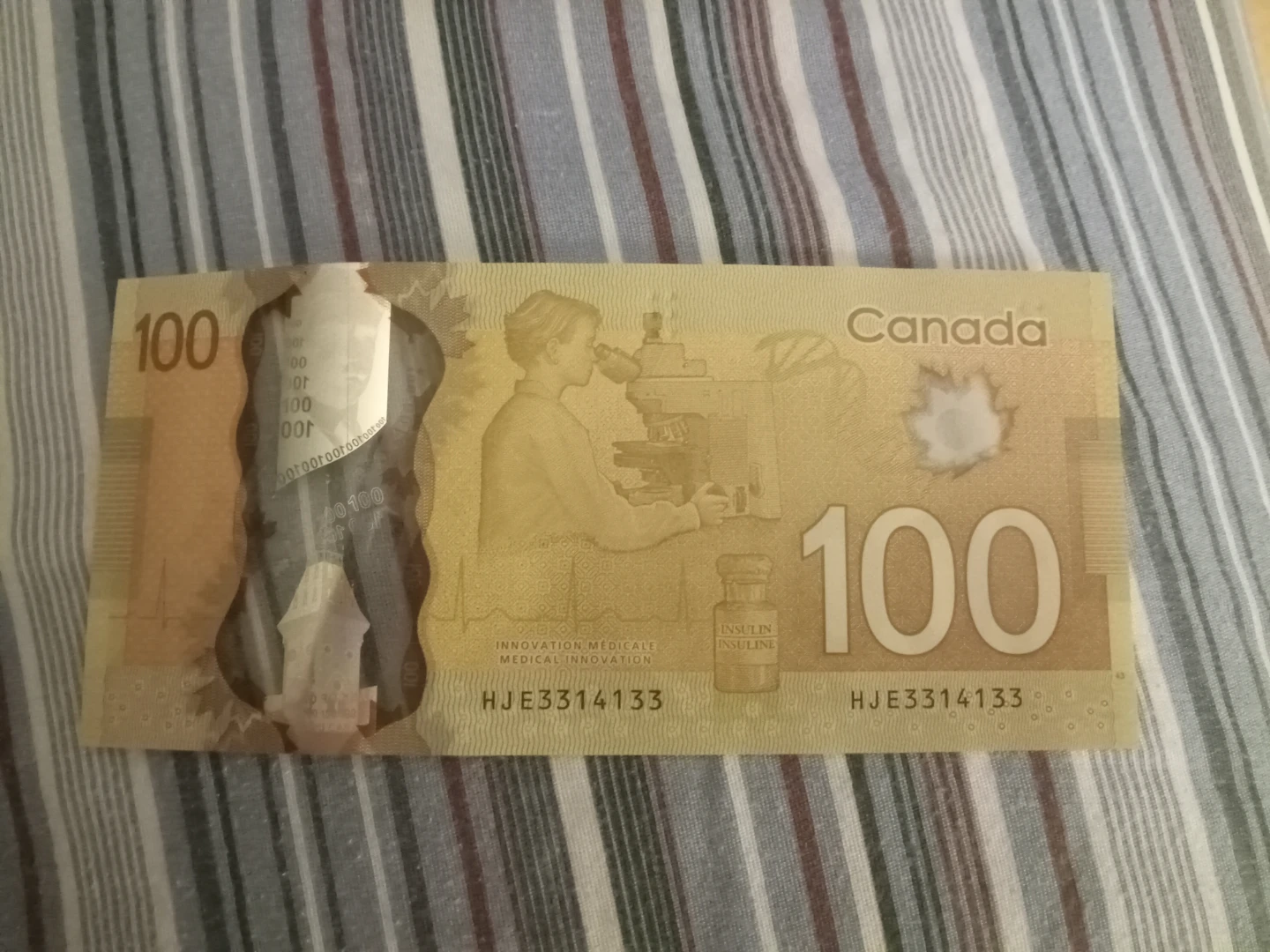 Canada $100 Bill rare serial number 3314133