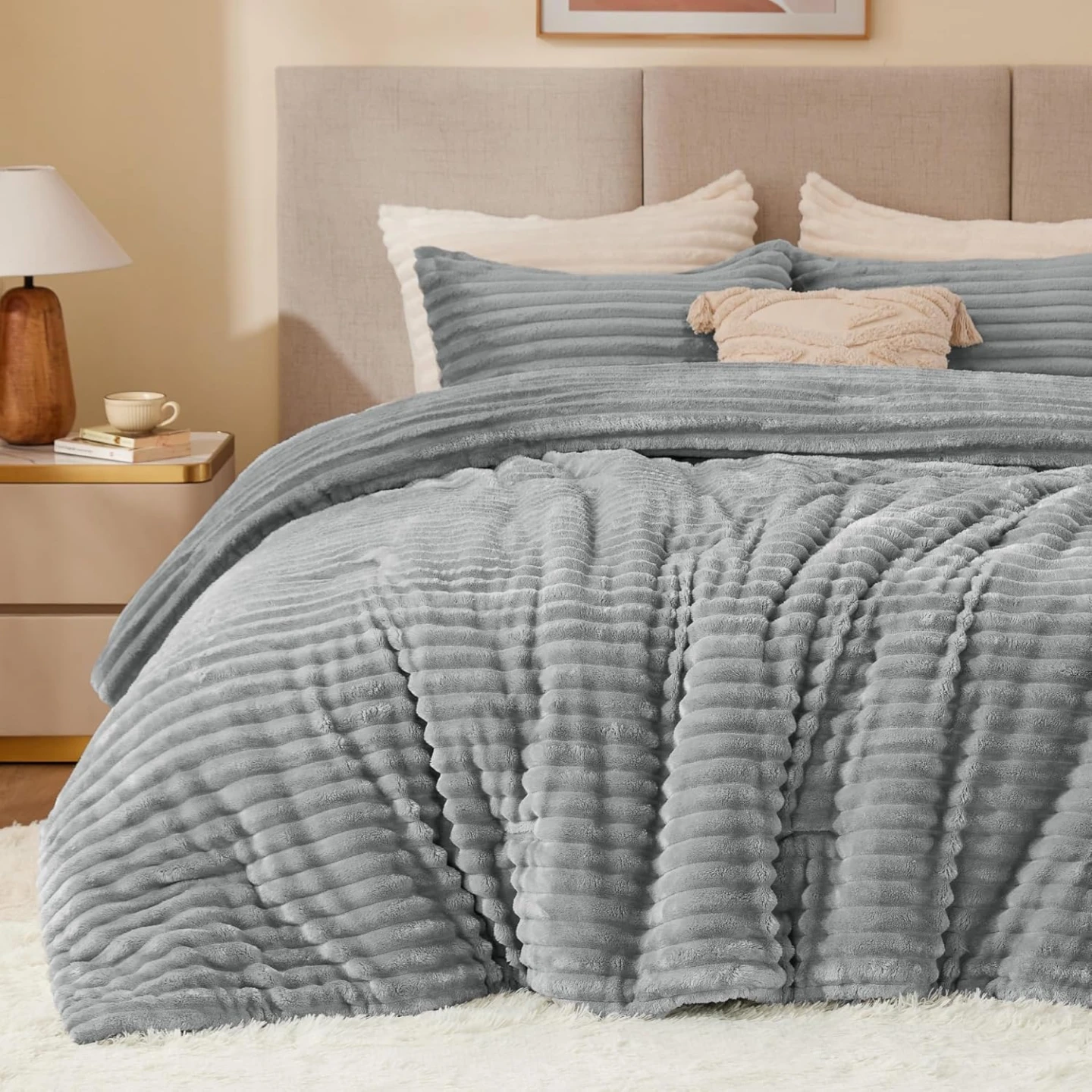 NEW BEDELITE Fleece Queen Comforter Set Grey-Super Soft - photo 3