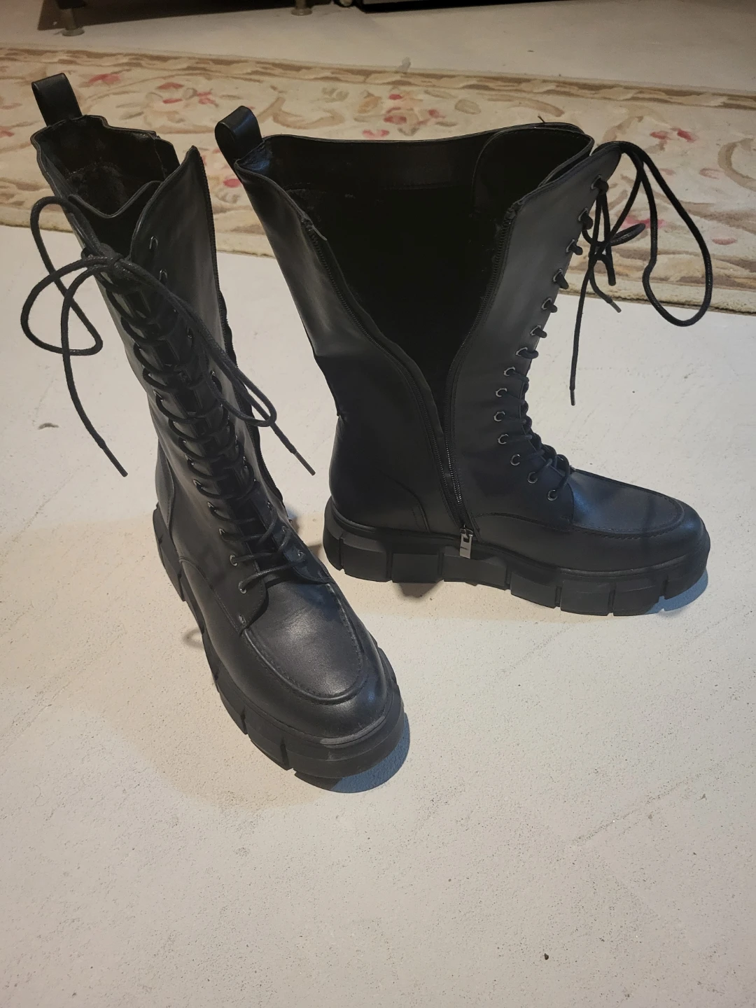 Black Lace-Up Platform Boots
