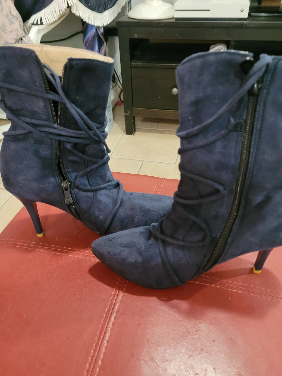 Navy Blue Suede Ankle Boots - Size 38