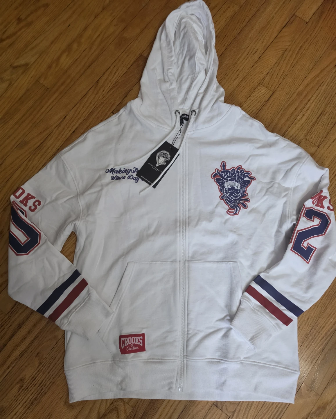 Crooks & Castles White Hockey Fight Zip-Up Hoodie(NWT)