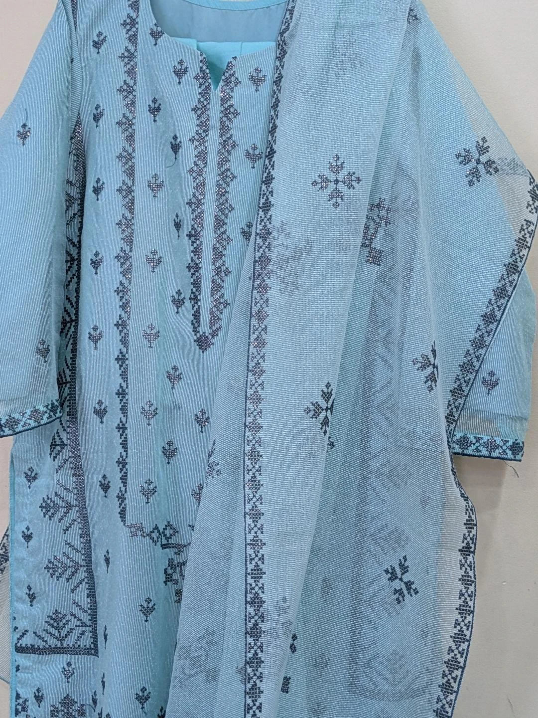 Light Blue Embroidered 3-Piece Suit with Dupatta $55 - photo 3