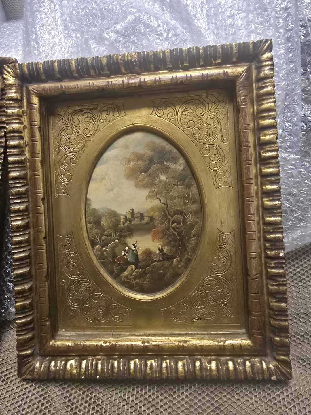 Set of 2 Vintage Oval Landscape Paintings in Ornate Gold Frames - photo 3
