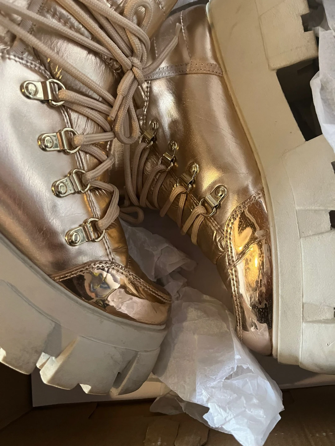 Women's Rose Gold Faux Fur Lined Boots Size 7.5