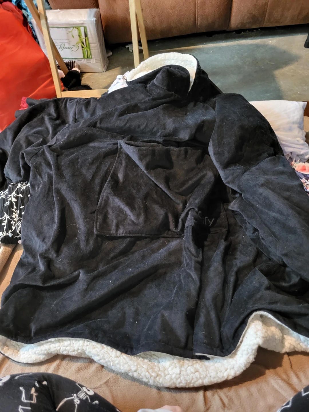 Black Sherpa Lined Hoodie Blanket