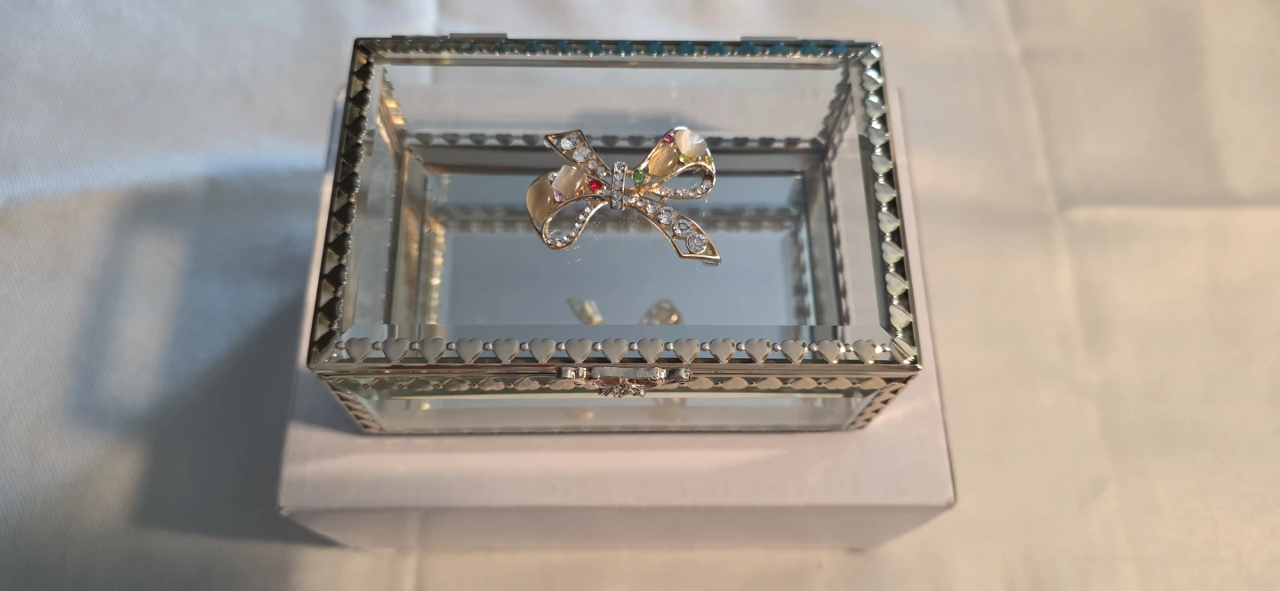 Glass Trinket Box with Bow Accent
