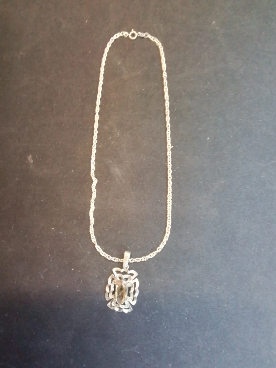 Vintage Silver & Citrine Shield Pendant Necklace - photo 3