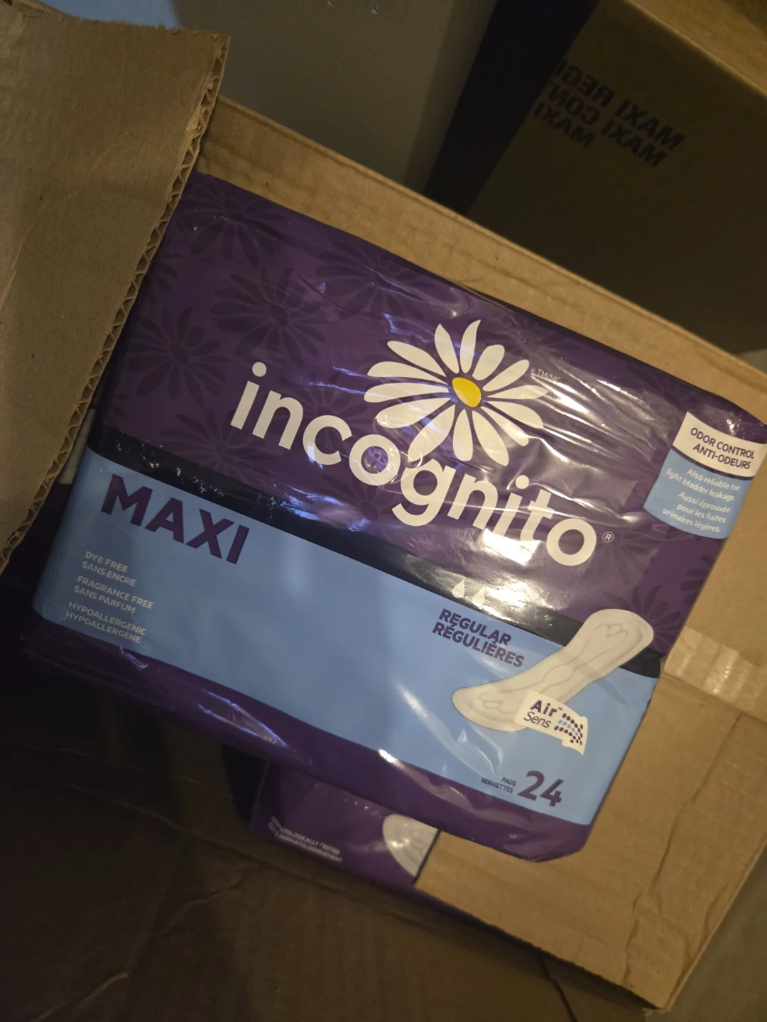 Box Incognito Maxi Regular Thick Pads 24 Count