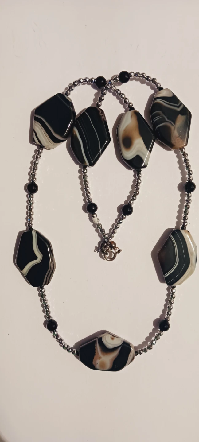 New !! Gorgeous Black and White Agate Bead Necklace - photo 2