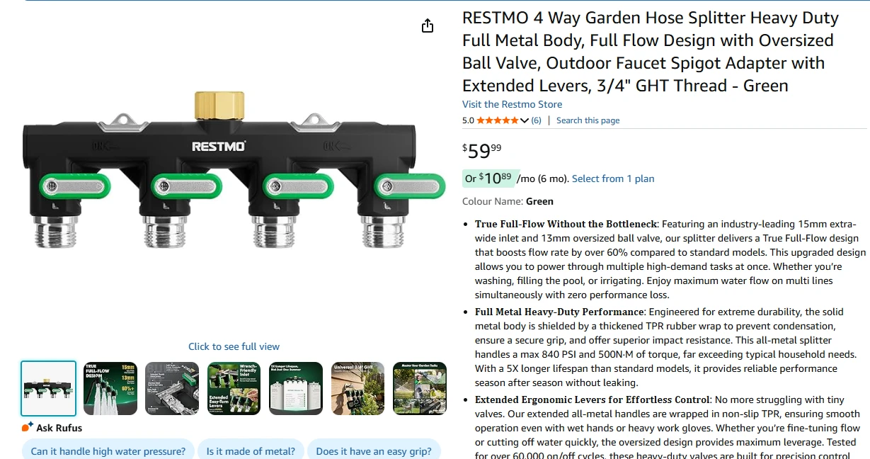 RESTMO 4 Way Garden Hose Splitter - photo 2