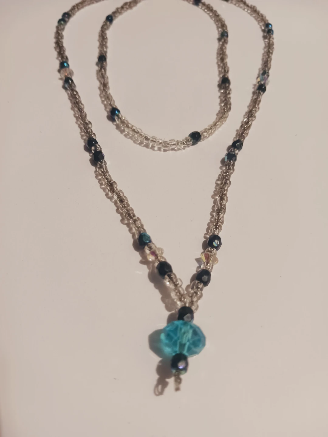 Layered Beaded Necklace with Blue Pendant - photo 2