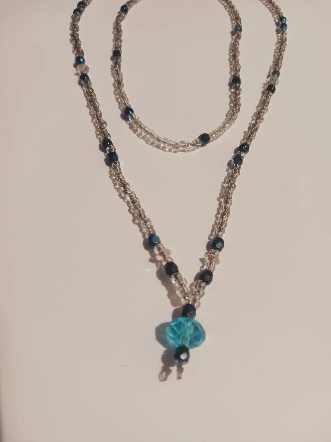 Layered Beaded Necklace with Blue Pendant - photo 3