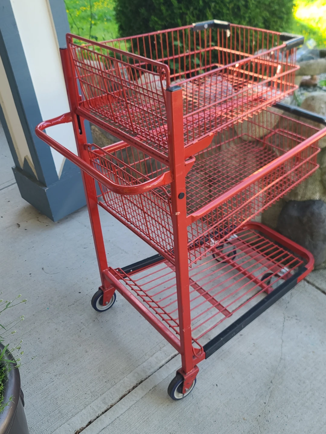 Heavy-Duty 3-Tier Rolling Utility Cart – Red Steel Wire Storage - photo 3
