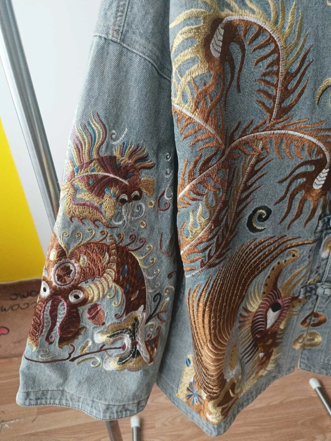 Denim Jacket with Phoenix Embroidery - photo 2