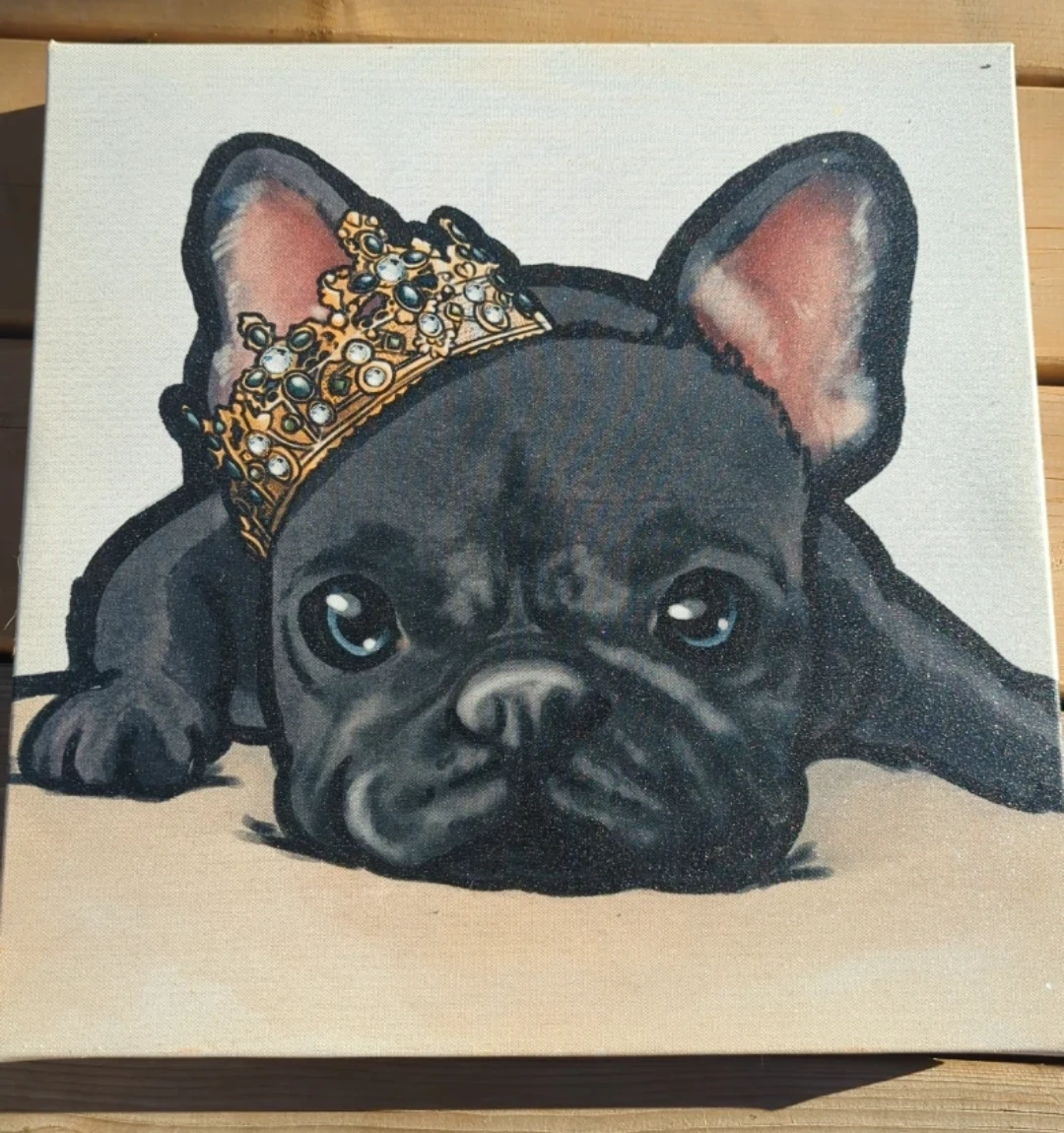 Canvas Painting of French Bulldog with Crown