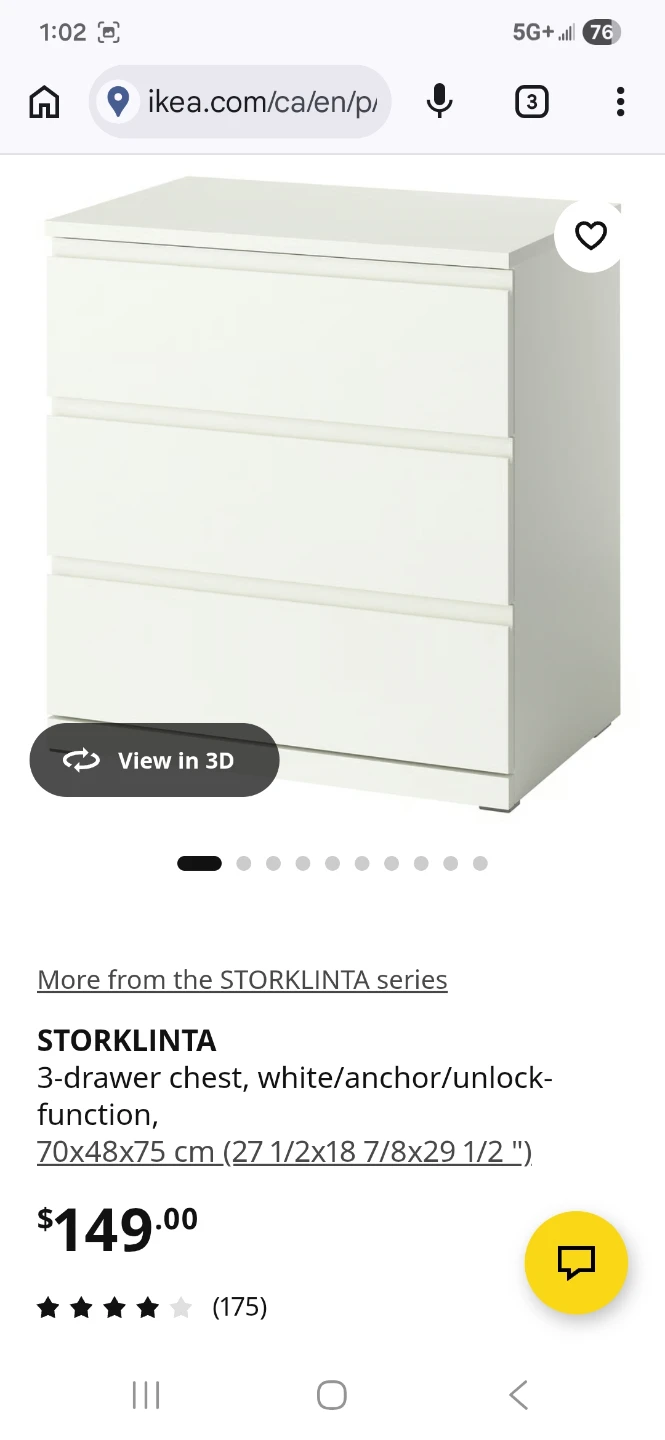 IKEA STORKLINTA 3-drawer chest, white