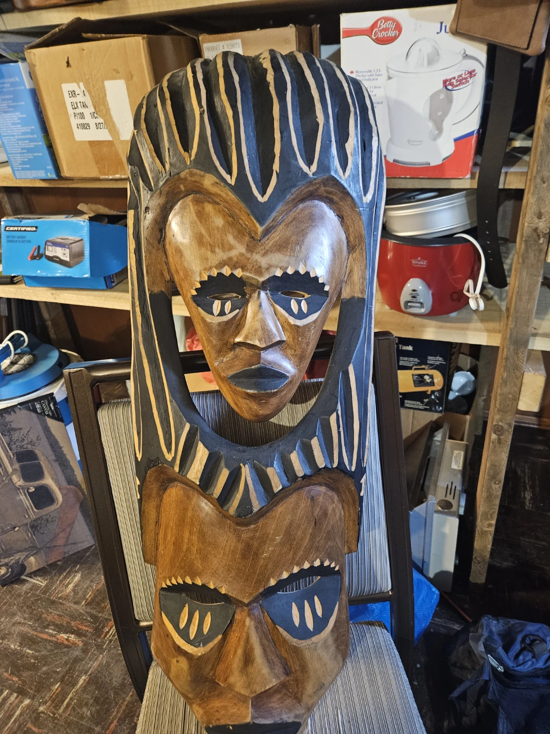 Hand Carved Wooden Double Face Mask Wall Decor - photo 3