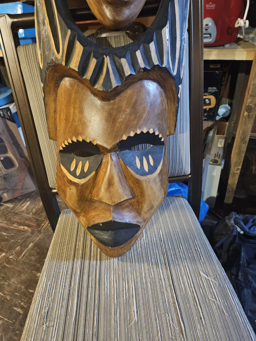 Hand Carved Wooden Double Face Mask Wall Decor - photo 5