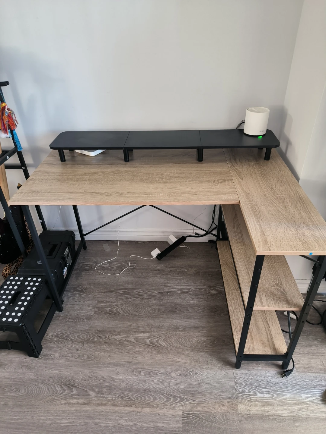 L-Shaped Computer Desk with Monitor Stand and Shelves