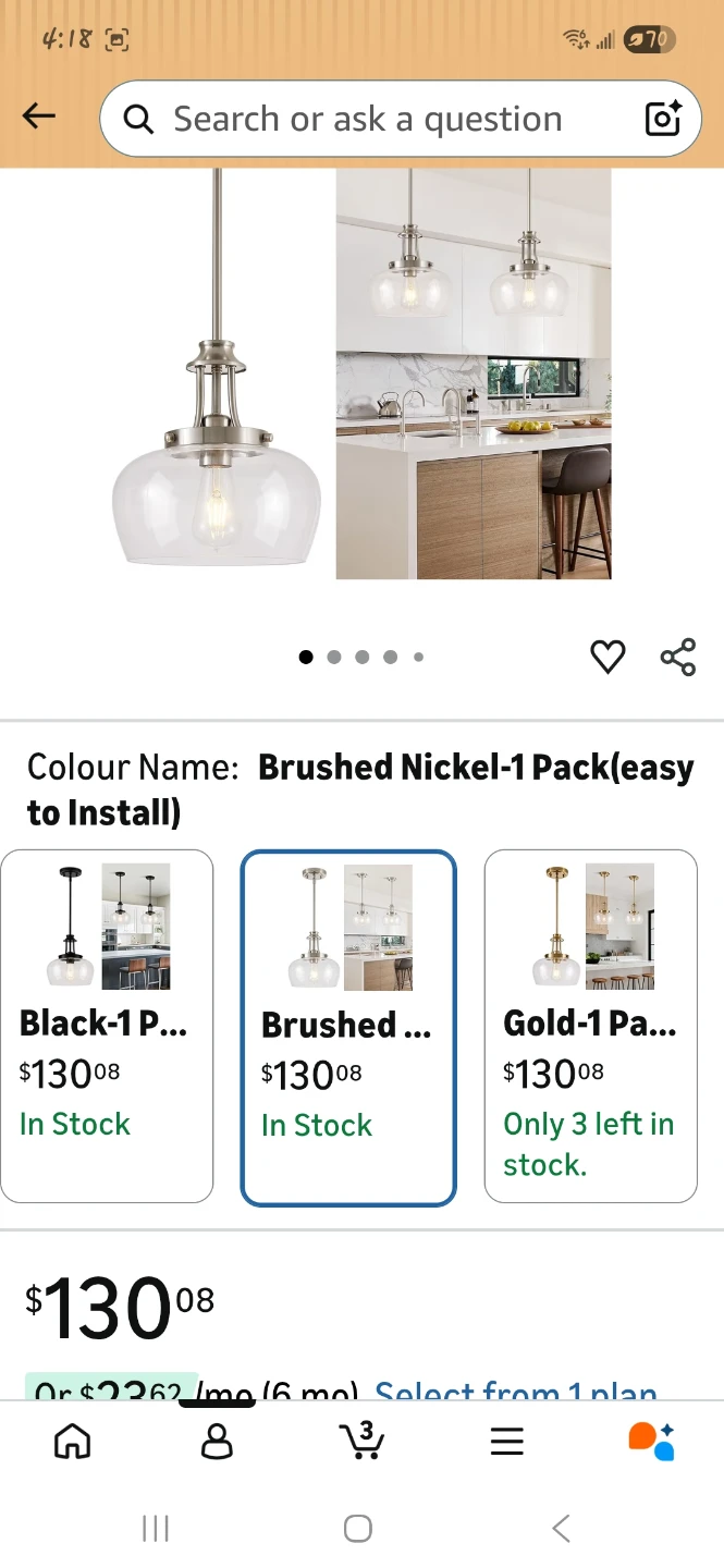Modern Pendant Light - Brushed Nickel & Clear Glass (1 Pack) - photo 2