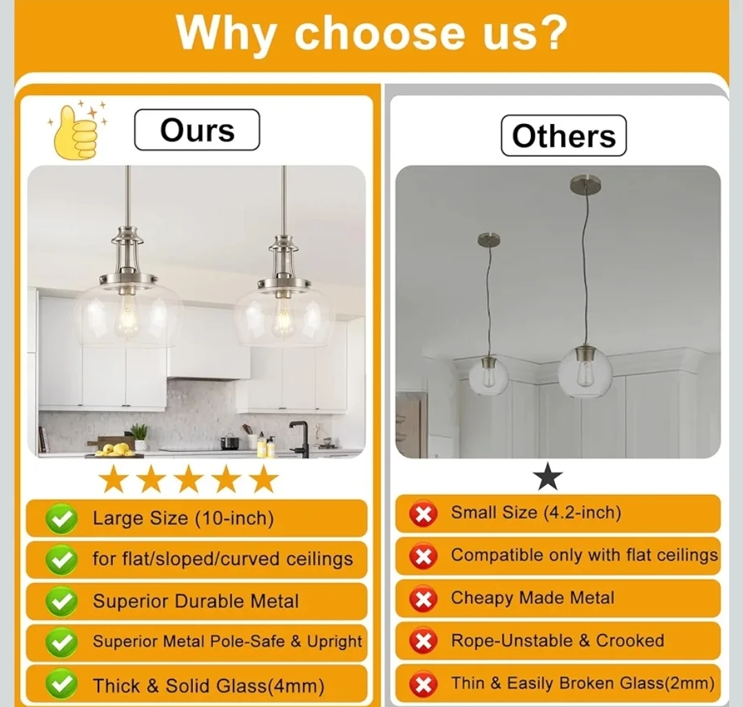 Modern Pendant Light - Brushed Nickel & Clear Glass (1 Pack) - photo 3
