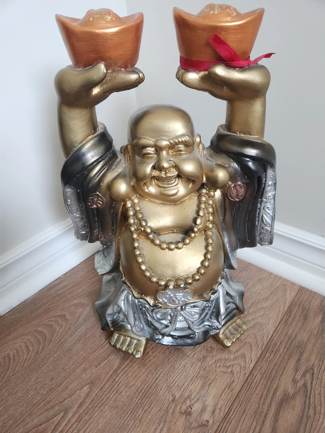 Laughing Buddha Statue with Gold Ingots. Large. - photo 2