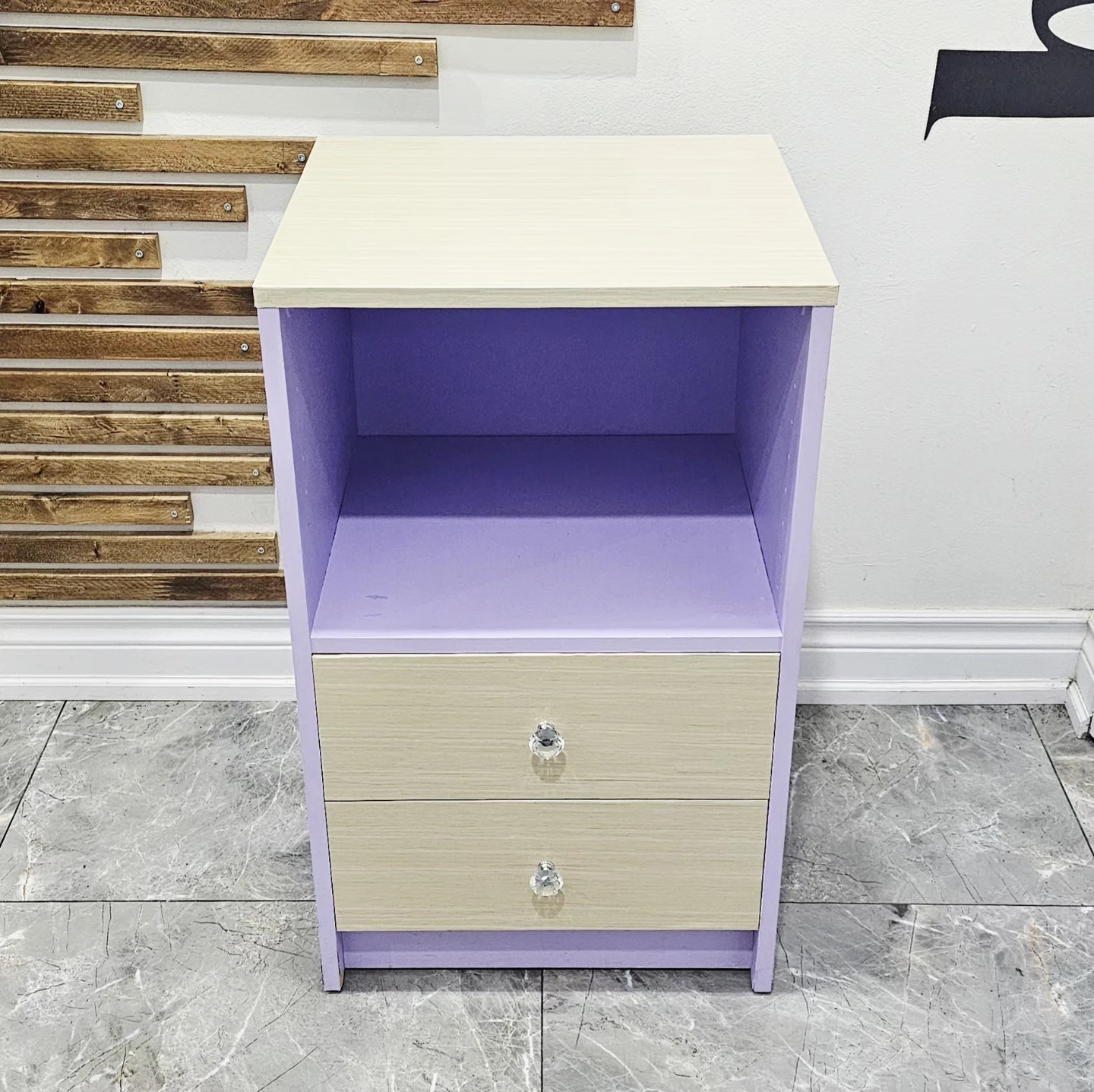 Purple and Wood 2-Drawer Nightstand