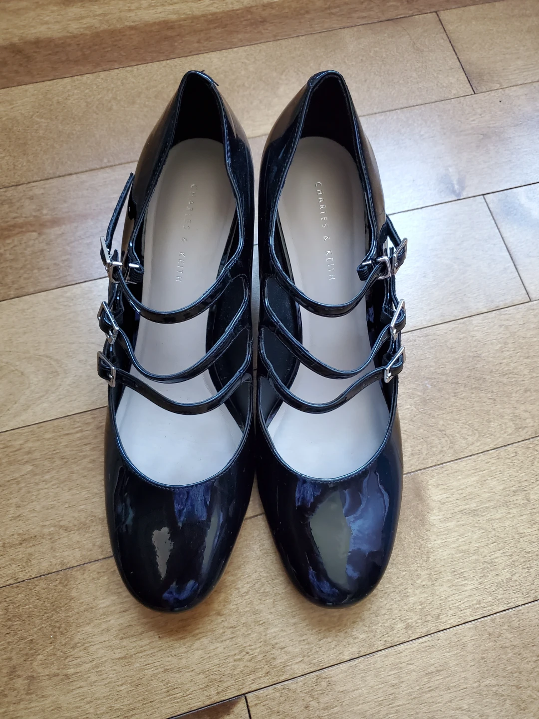 CHARLES & KEITH Black Patent Mary Jane Heels