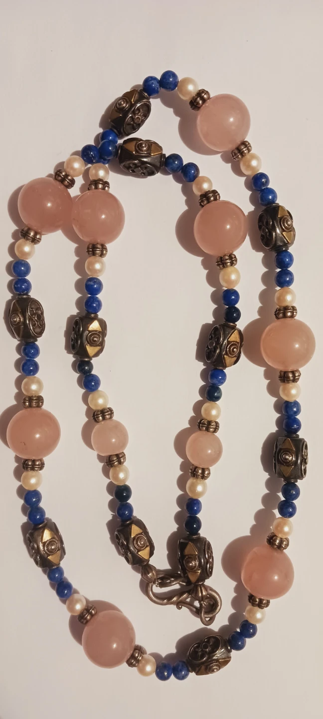 Rose Quartz, Lapis Lazuli, and Freshwater Pearls Necklace - photo 2