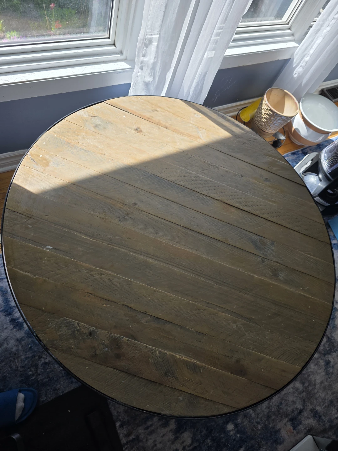 Round Wood and Metal Coffee Table