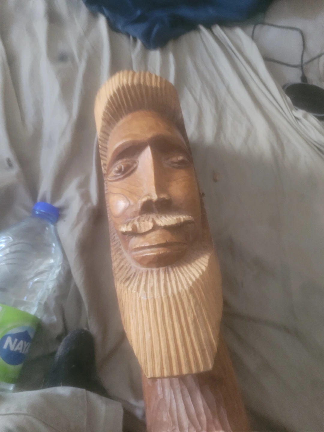 Hand Carved Wooden Sculpture of a Face