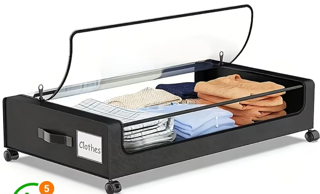 Black Rolling Clothes Storage Container with Clear Lid