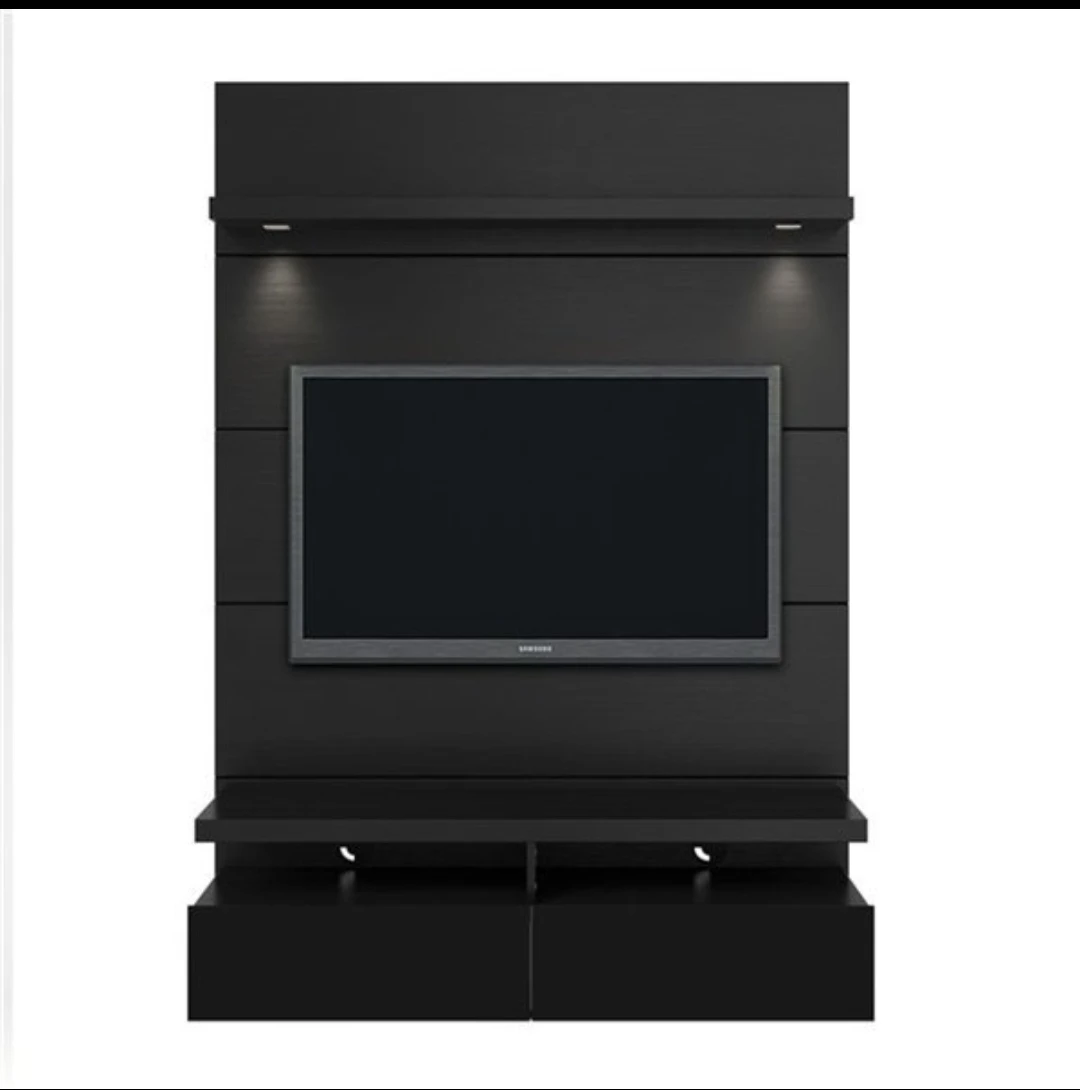 Black TV Wall Mount Unit with Shelves and Drawers - photo 2