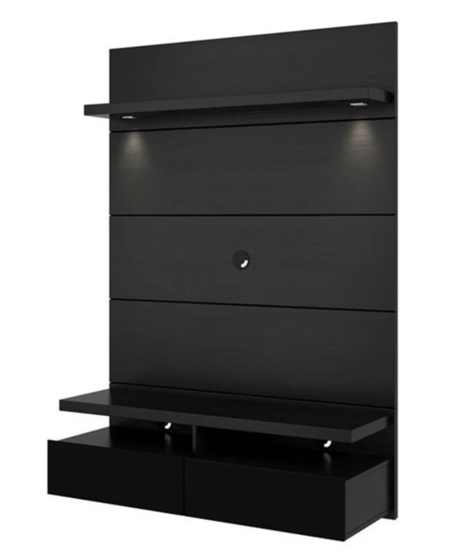 Black TV Wall Mount Unit with Shelves and Drawers - photo 3