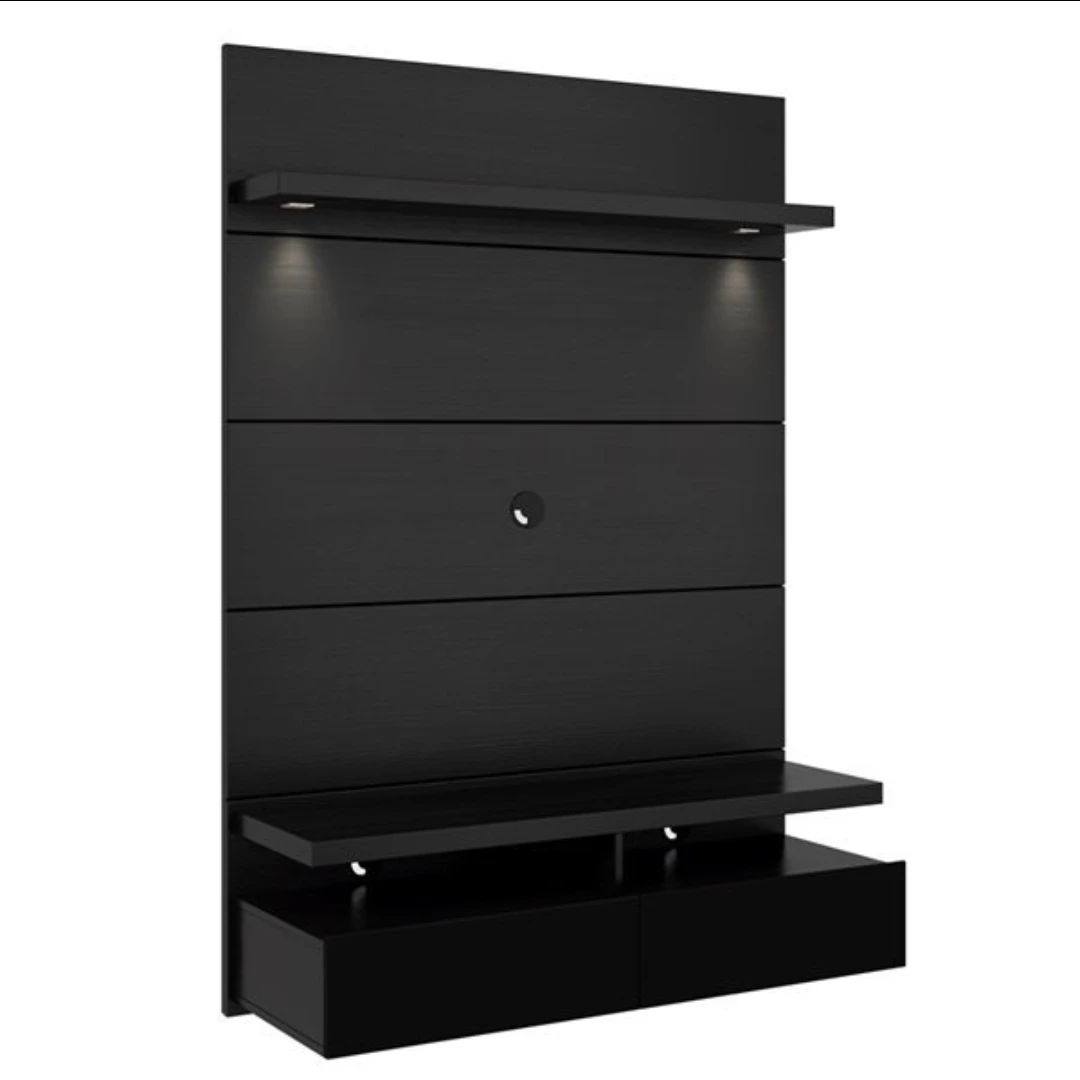 Black TV Wall Mount Unit with Shelves and Drawers - photo 4