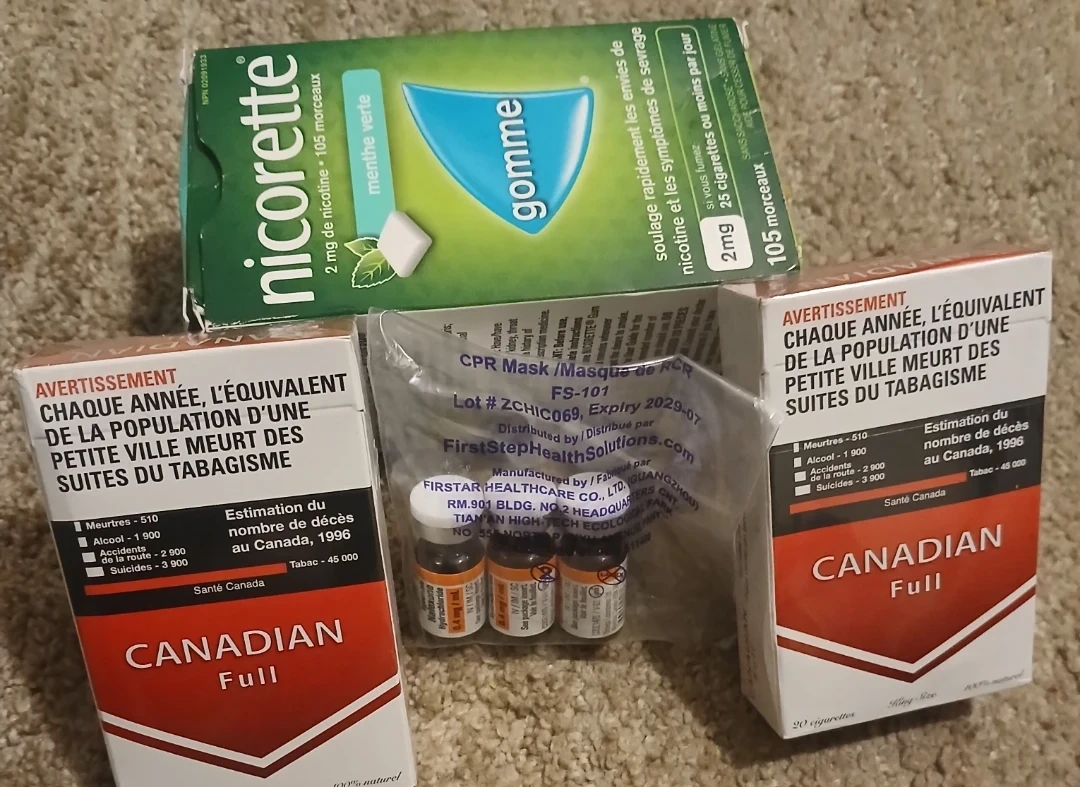 Nicorette Gum, Canadian Full Cigarettes & CPR Mask