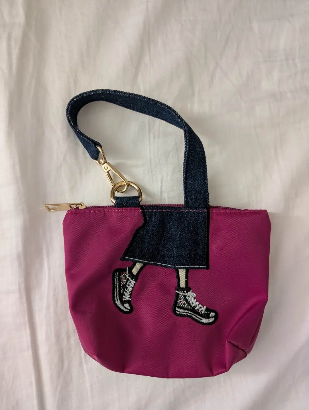 Pink Embroidered Pouch Bag with Denim Accent cute accessories