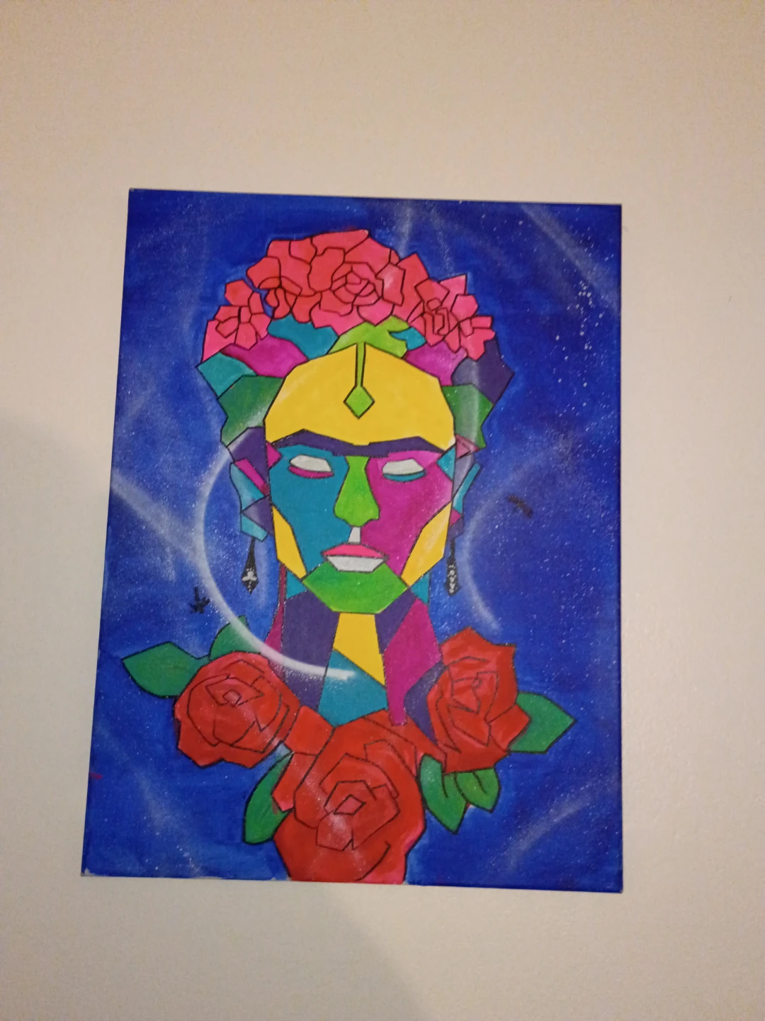 Colorful Geometric Frida Kahlo Portrait Painting