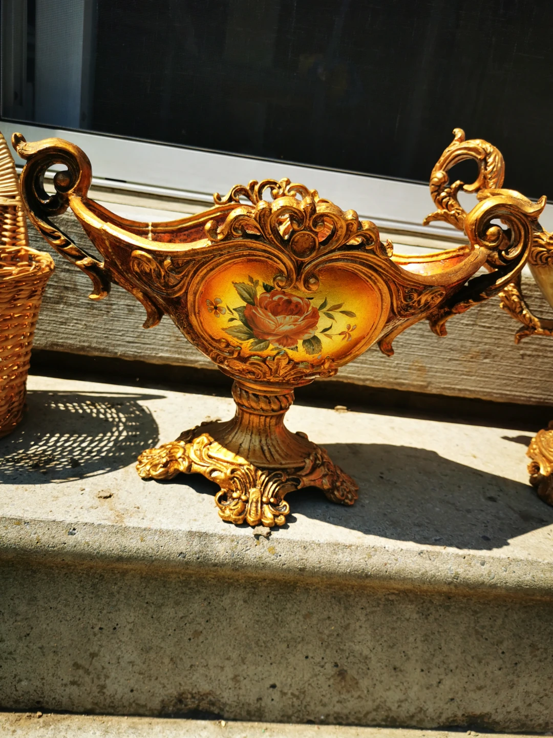 Ornate Decorative Pedestal Bowl with Floral Accent