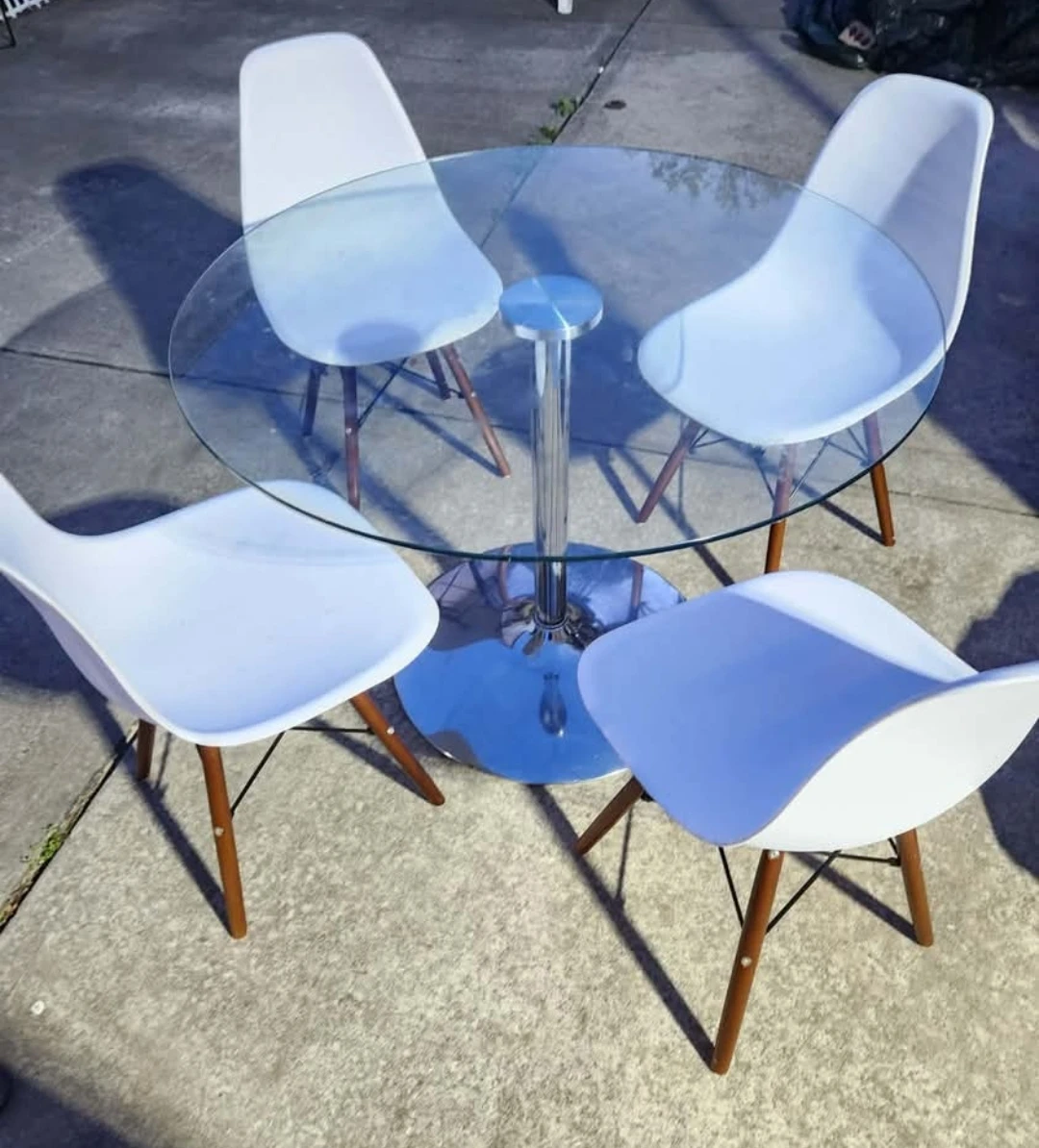 New Glass Top Dining Table Set with 4 White Chairs