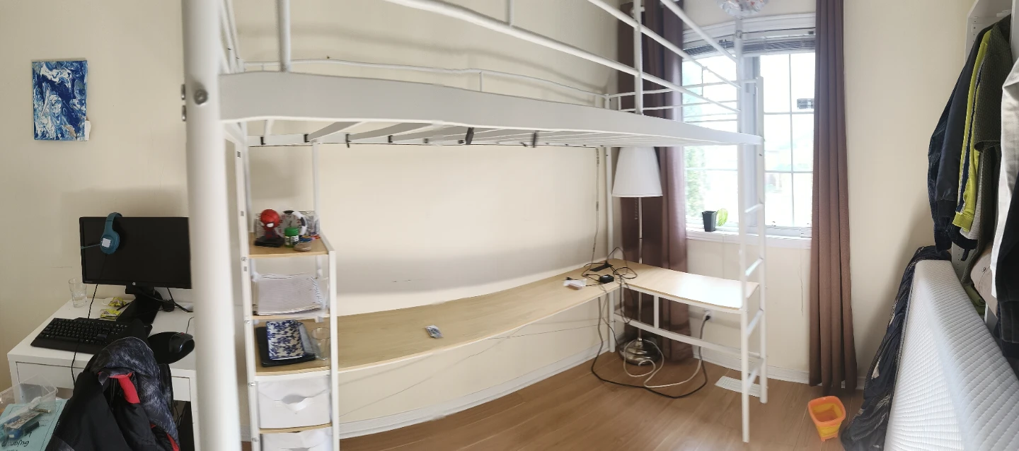 White Loft Bed with Built-in Desk and Shelving - photo 3