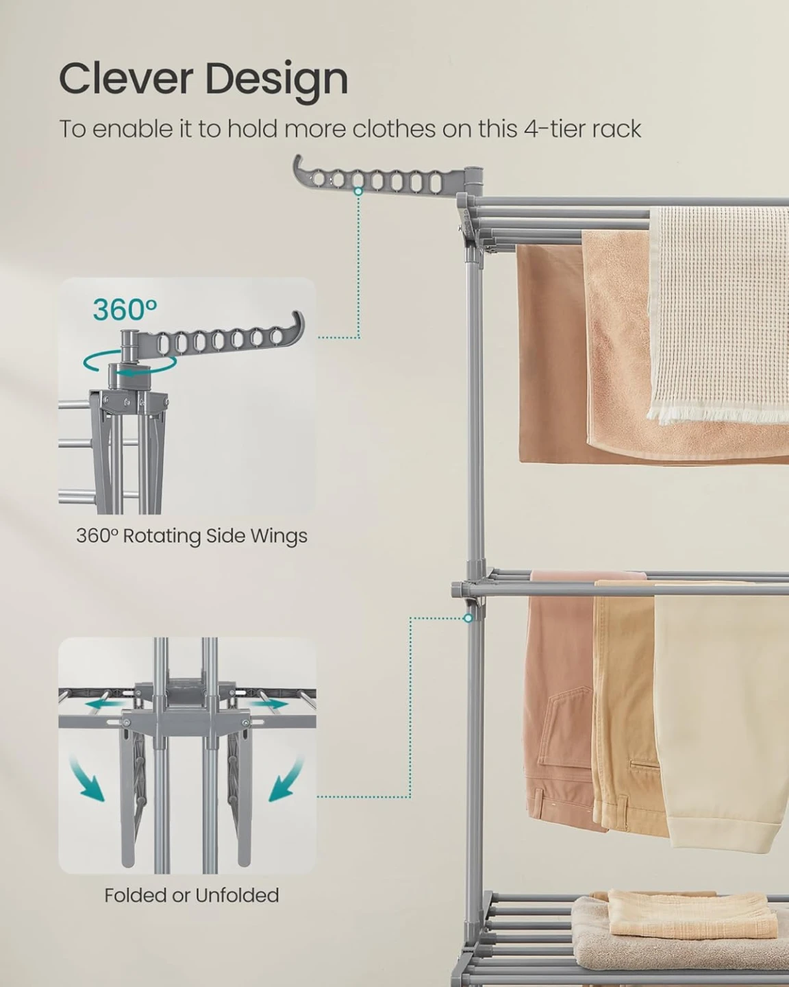 SONGMICS Clothes Drying Rack 4-Tier Laundry Drying Rack - photo 2