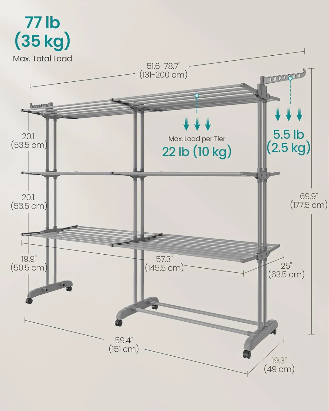 SONGMICS Clothes Drying Rack 4-Tier Laundry Drying Rack - photo 3
