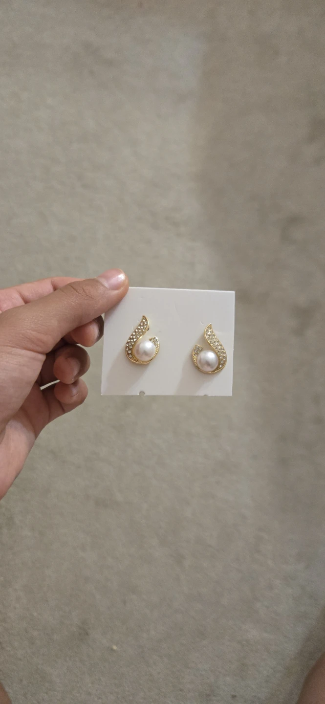 Gold-tone pearl and rhinestone drop earrings