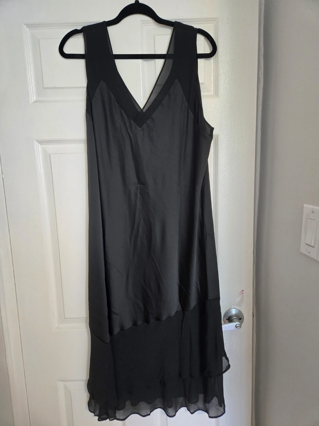 Black Sheer Overlay Midi Dress -Size M