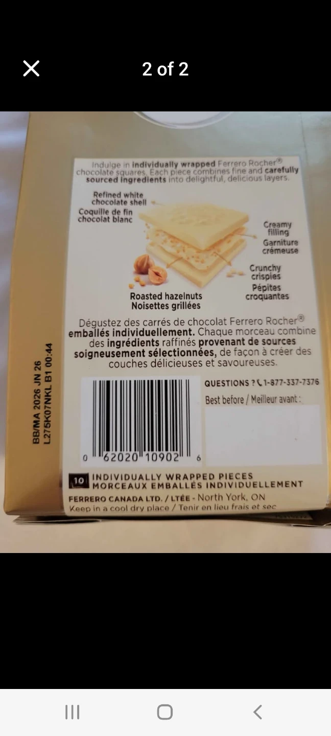4 for $20 Ferrero Rocher White Hazelnut Chocolate Squares - photo 2